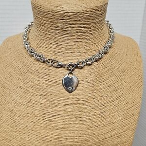 Vintage Guess "Basic" Silver G Logo Heart Pendant Choker Necklace